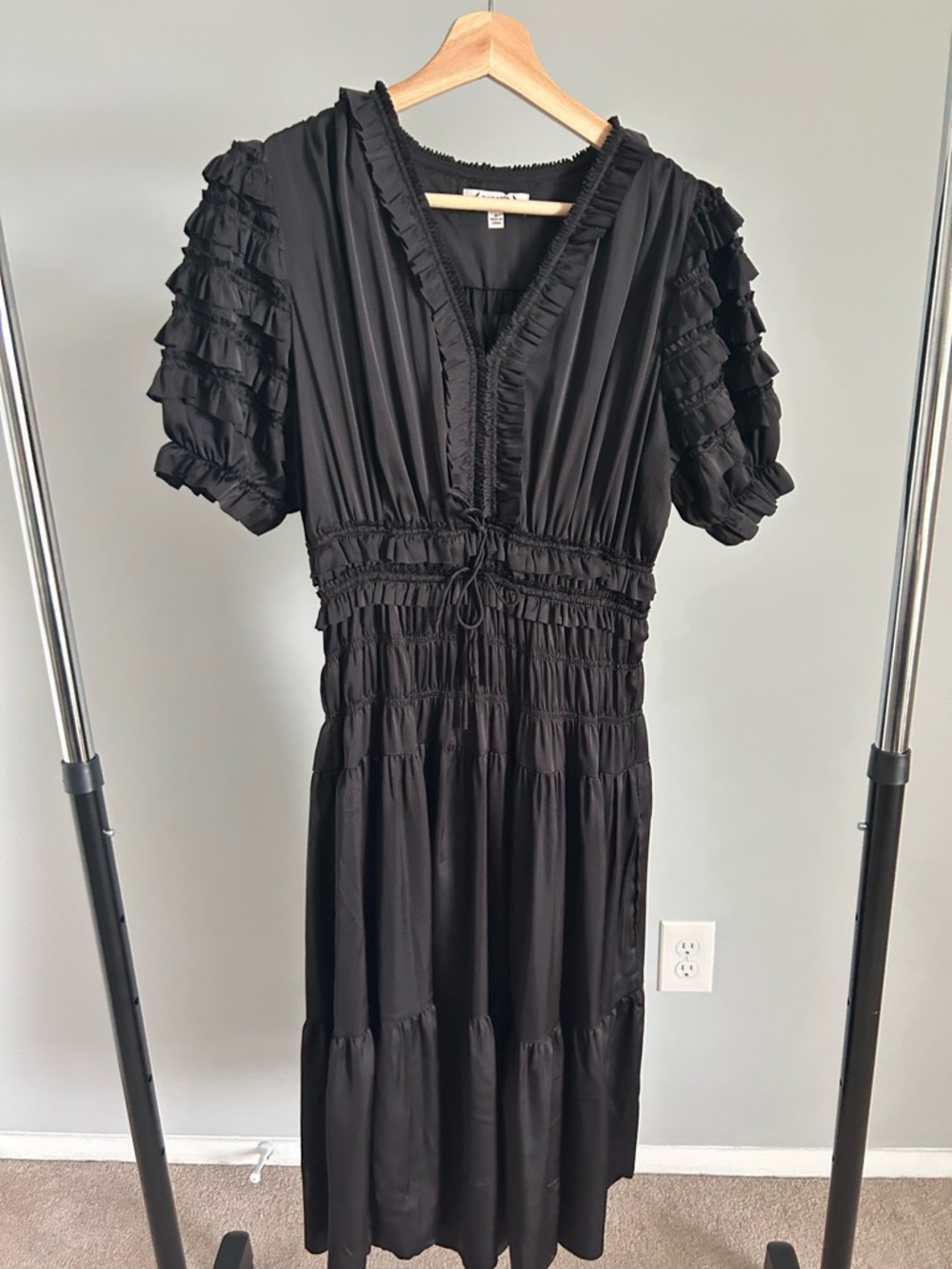 Nanette Lepore Black Ruffled V-Neck Maxi Dress